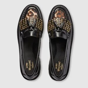 G.H Bass Weejuns Esther Stud Black Leather Leopard Super Lug Kiltie Loafers